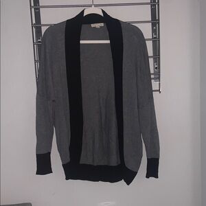Gray and Black Open Front Cardigan